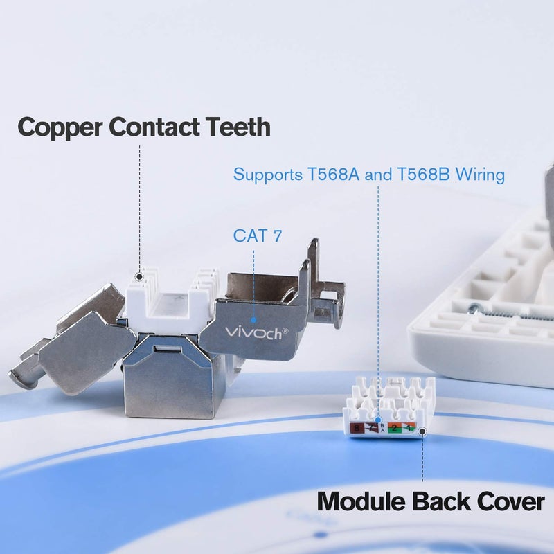 VIVOCH 10 Pcs Cat7 Keystone Jack, Cat7 RJ45 FTP Tool-Less Type Zinc Alloy Module Shielded Keystone Jack Adapter 10 Gigabit Modular Jack - Image 3
